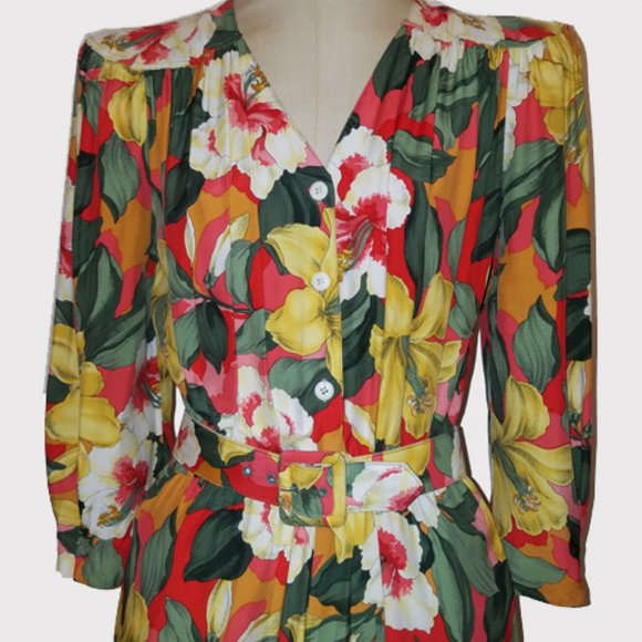 Vtg 80s Carol Anderson Tropical Floral Jumpsuit S - Picture 2 of 8
